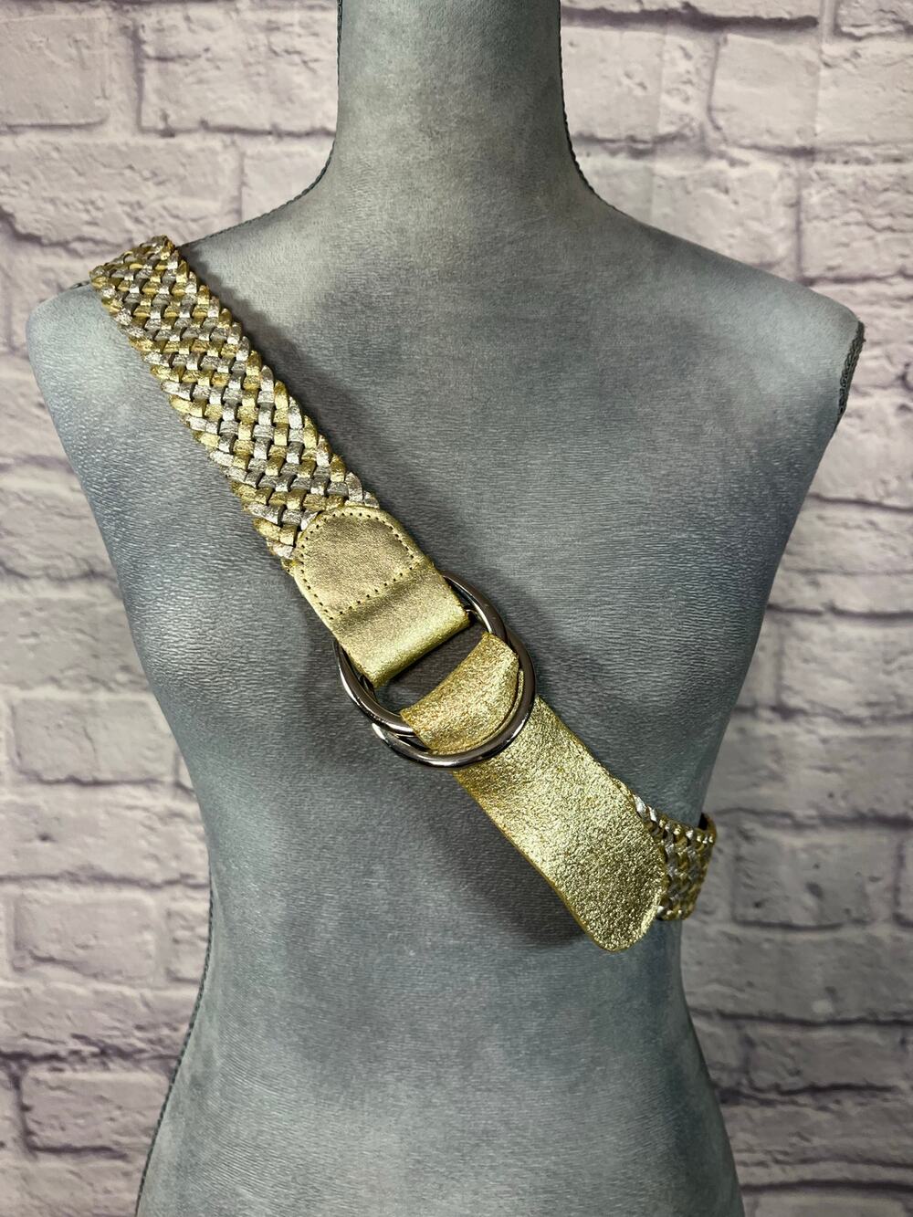 Vintage Y2K Glam Distressed Gold and Silver Braided Leather Belt by Apostrophe
